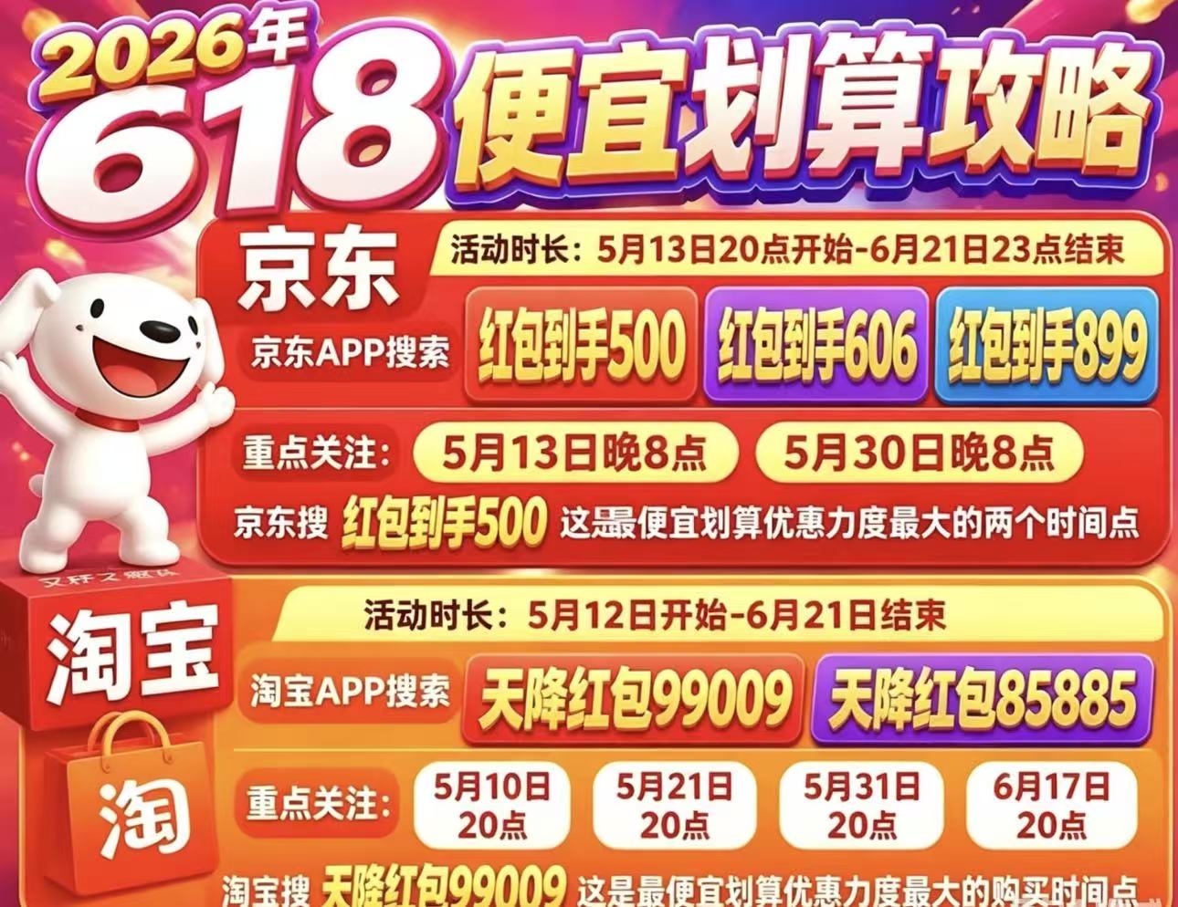 2026年618京东淘宝活动时间表_红包口令领取攻略_2026淘宝618活动